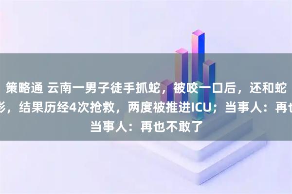 策略通 云南一男子徒手抓蛇，被咬一口后，还和蛇淡定合影，结果历经4次抢救，两度被推进ICU；当事人：再也不敢了